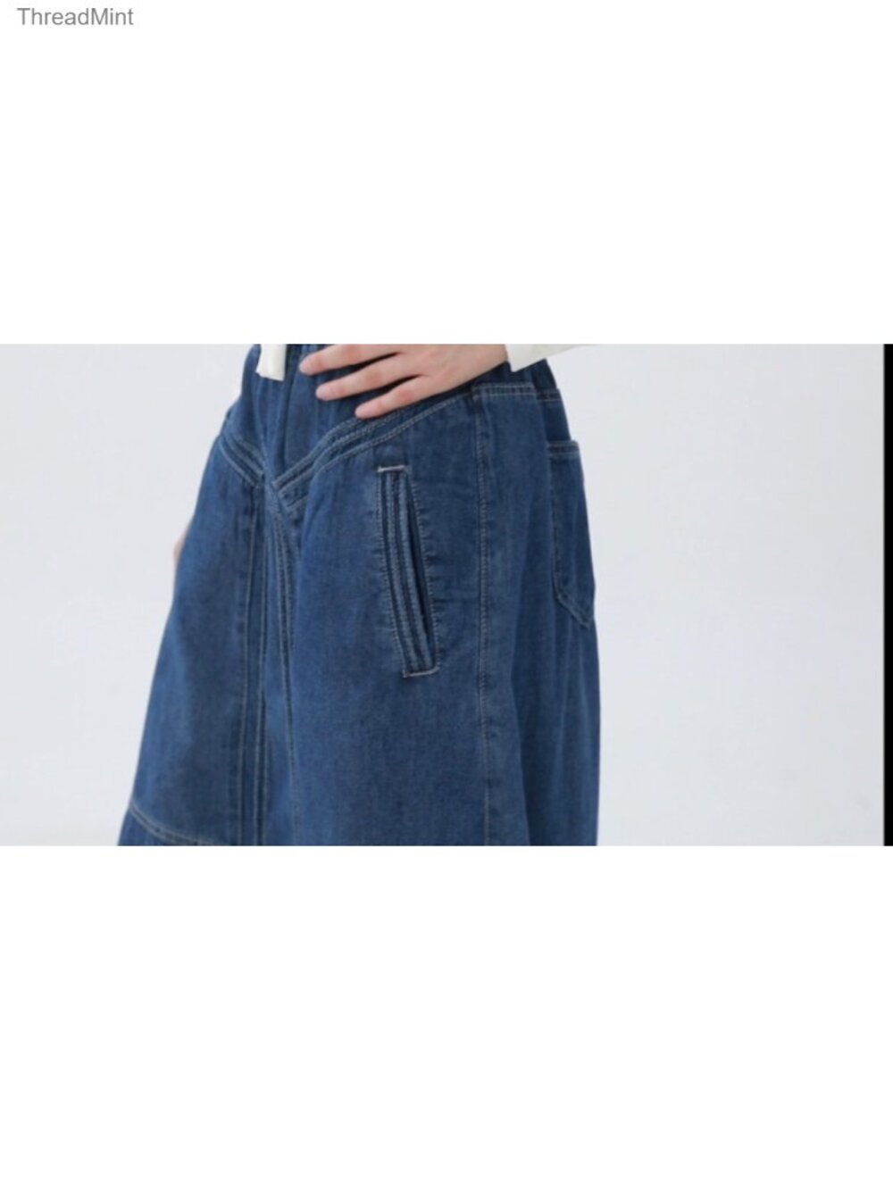 Vintage Frayed Hem Maxi Denim Skirt A-Line Distressed Flowy Long Skirt - Picture 5 of 6